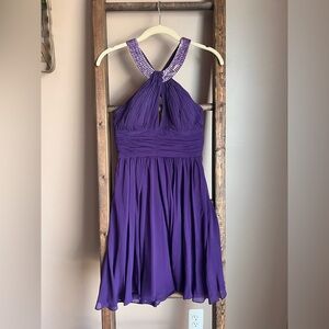 Y2K Aidan Mattox Purple Formal Chiffon and Silk Mini Dress
